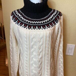 St. Johns Bay Vintage 80's Cable Knit  Nordic Sweater Turtleneck